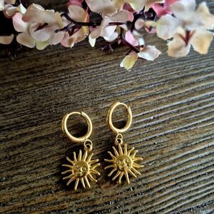 Gold Sun Hoop Earrings NEW